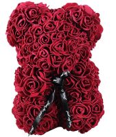 Маленький мишка из искусственных 3D роз Teddy Bear de Luxe 25 см Burgundy, бордовый медведь Тедди
