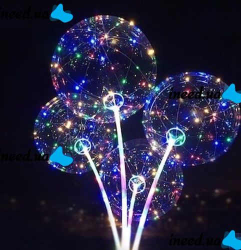 Шар надувной светящийся на палке со светодиодами BoBo Ballon 20" RGB Бобо прозрачный