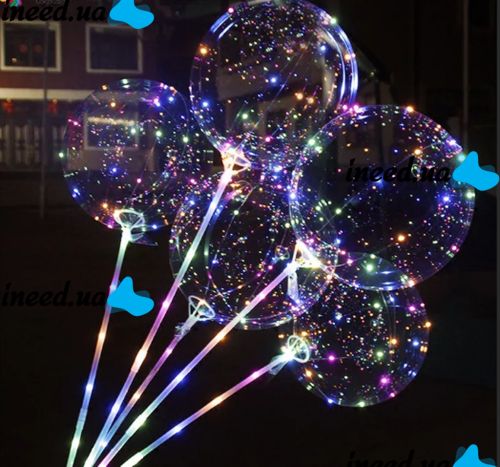 Шар надувной светящийся на палке со светодиодами BoBo Ballon 20" RGB Бобо прозрачный