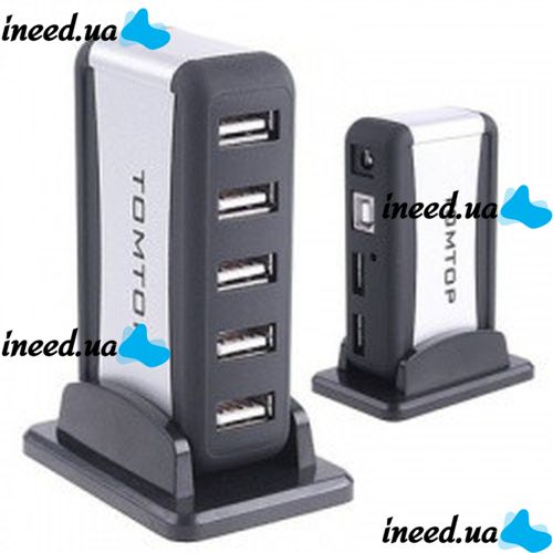 Вертикальный USB хаб HUB 2.0 Tomtop на 7 портов разветвитель удлинитель от сети