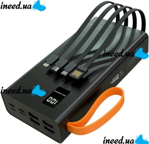 Портативное зарядное устройство Power Bank YM-644DX 66W 30000 mAh c набором кабелей для зарядки с фонариком, Внешний аккумулятор повербанк Черный