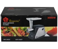 Кухонная электрическая мясорубка Domotec MS-2022 3000W, Бытовая электромясорубка с насадками для колбас и кеббе и толкателем Домотек 3000Вт Черная