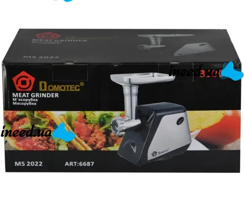 Кухонная электрическая мясорубка Domotec MS-2022 3000W, Бытовая электромясорубка с насадками для колбас и кеббе и толкателем Домотек 3000Вт Черная