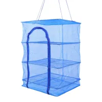 Suspended Folding Mesh Dryer for fish and vegetables 3 tiers 35x35x75cm, Reinforced Sectional Longline Mesh for drying mushrooms and fruits in the air