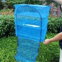 Suspended Folding Mesh Dryer for fish and vegetables 3 tiers 35x35x75cm, Reinforced Sectional Longline Mesh for drying mushrooms and fruits in the air