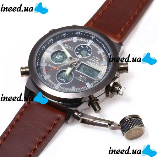 Мужские Наручные армейские часы AMST Sport Brown Watch AM3003 Кварцевые Quartz коричневые