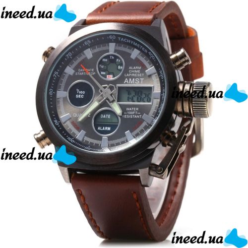 Мужские Наручные армейские часы AMST Sport Brown Watch AM3003 Кварцевые Quartz коричневые