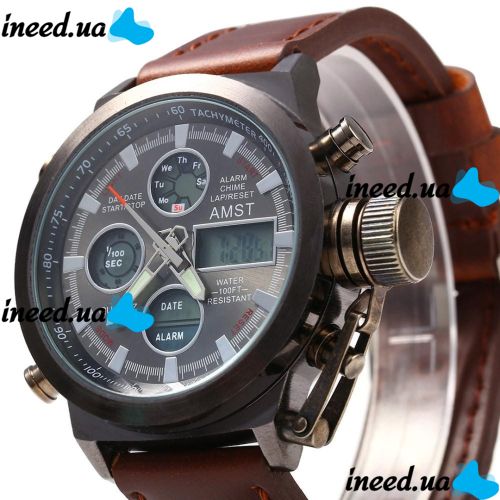 Мужские Наручные армейские часы AMST Sport Brown Watch AM3003 Кварцевые Quartz коричневые