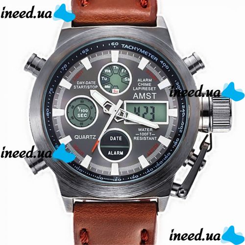 Мужские Наручные армейские часы AMST Sport Brown Watch AM3003 Кварцевые Quartz коричневые