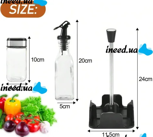 Набор кухонных емкостей Seasoning Bottle T221-3 для специй, масла и уксуса 4 емкости на подставке, Спецовница органайзер для хранения приправ Черный