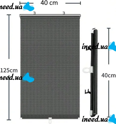 Солнцезащитная рулонная шторка козырек RolerProtect 40x125 см на колесиках для спальни и автомобиля, Автомобильные жалюзи роллет на окна Черная