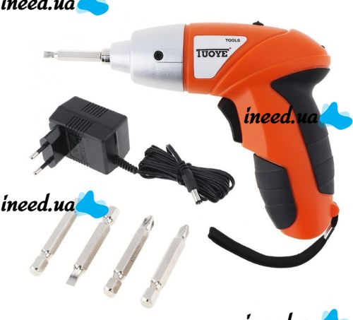 Беспроводная электроотвертка Tools Tuoye Cordless Screw, Аккумуляторный мини шуруповерт с 4 битами и адаптером, Электро отвертка 4 биты в комплекте
