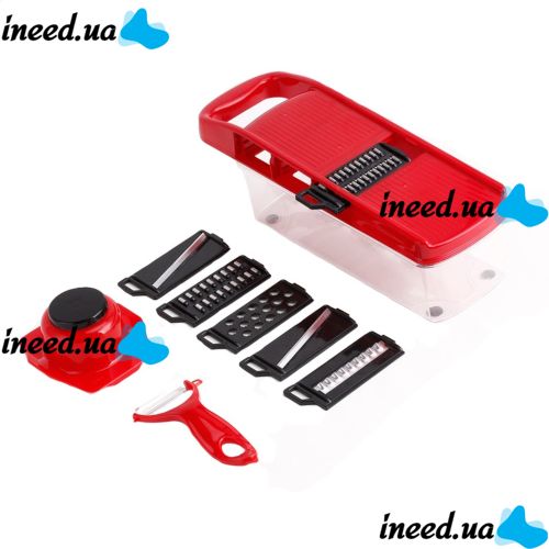 Мультислайсер Mandoline Slicer 6 в 1 Red, Ручная овощерезка для овощей и фруктов с контейнером, Слайсер, Терка мини комбайн 6в1 Красная