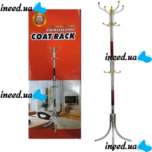 Напольная вертикальная вешалка тренога Coat Rack для верхней одежды 16 крючков, Переносная разборная металлическая стойка для сумочек и зонтов