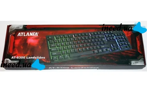 USB проводная геймерская компьютерная клавиатура Landslides KR-6300 с RGB Led подсветкой ATLANFA AT-6300, полноразмерная мембранная Черная