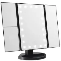Cosmetic Triple Mirror with Touch Button Superstar Magnifying Mirror JN-817 3 in 1 with Magnification, Folding Mirror with LED Backlight Black