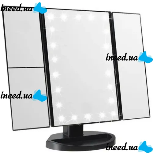 Cosmetic Triple Mirror with Touch Button Superstar Magnifying Mirror JN-817 3 in 1 with Magnification, Folding Mirror with LED Backlight Black