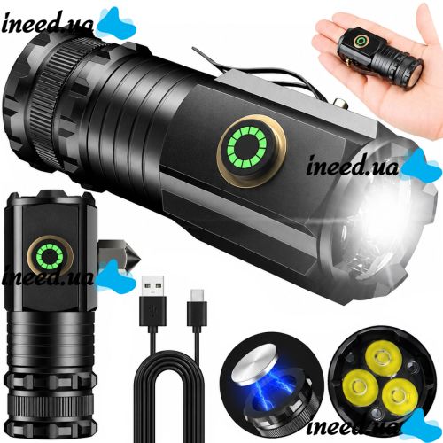 Hand Lantern with Cullet Bailong X-BAIL BL-450XC 5W Rechargeable LED Mini LED Flashlight with Mount, Hammer and Magnet 800 lm Type-C