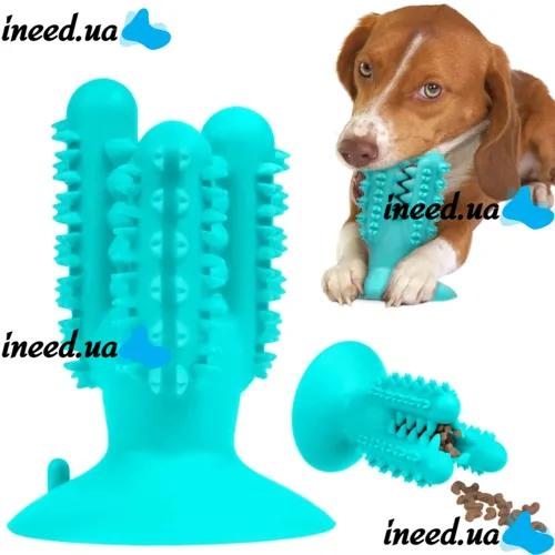 Жевательная игрушка для собак Bronzedog PetFun Dental кактус для чистки зубов на присоске с отверстием для еды, Чистящая зубная щетка Бронзедог