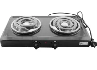 Domotec MS-5532 1000W Desktop Spiral Electric Stove with Two burners, Two-burner Electric Stove with Wide spiral and Thermostat Black