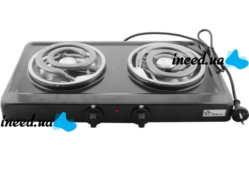 Domotec MS-5532 1000W Desktop Spiral Electric Stove with Two burners, Two-burner Electric Stove with Wide spiral and Thermostat Black