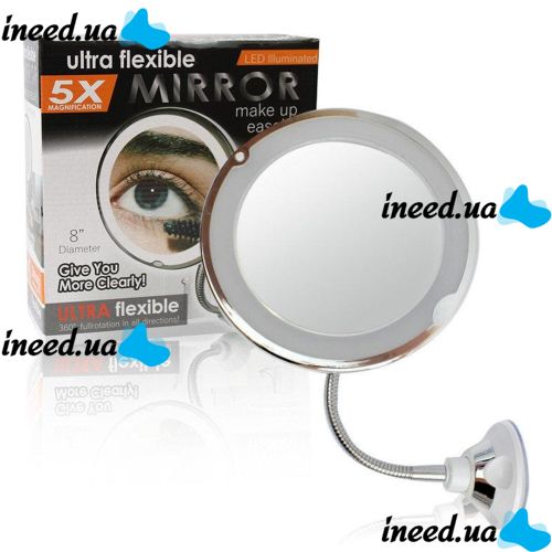 Гибкое зеркало на присоске с подсветкой с 5x увеличением Ultra Flexible Mirror 5X