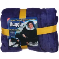 Hoodie Huggle Hoodie Ultra Plush Blanket 2in1 Unisex Oversize Hoodie Sweatshirt Plush Plaid With Fleece Sleeves 74X110 cm Blue
