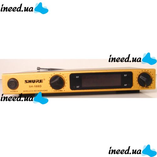 Handheld wireless radio microphone Shure SH-588D, professional radio system base with two Wireless mics