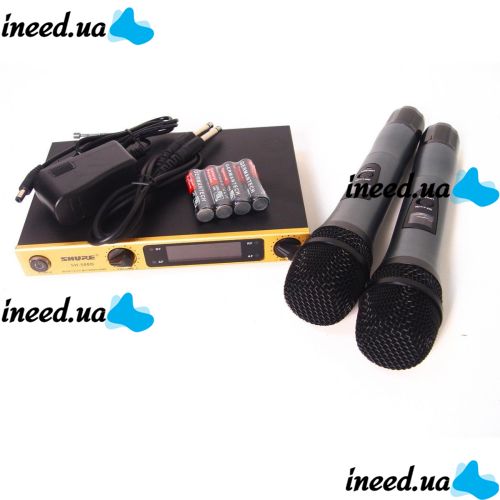 Handheld wireless radio microphone Shure SH-588D, professional radio system base with two Wireless mics