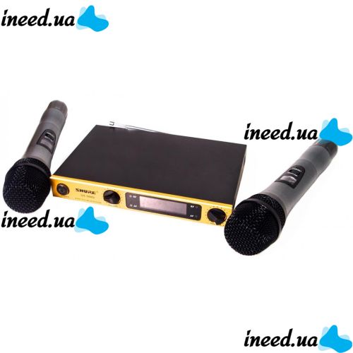 Handheld wireless radio microphone Shure SH-588D, professional radio system base with two Wireless mics