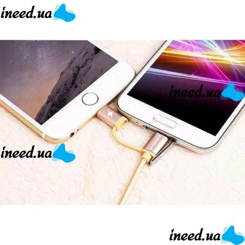 Кабель, шнур Awei CL-930C 2 в 1 Lightning и Micro USB, розовый