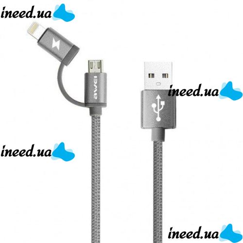 Кабель, шнур Awei CL-930C 2 в 1 Lightning и Micro USB, розовый