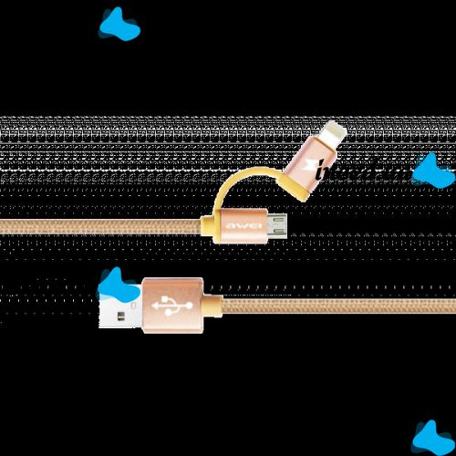 Кабель, шнур Awei CL-930C 2 в 1 Lightning и Micro USB, розовый