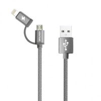 Кабель, шнур Awei CL-930C 2 в 1 Lightning и Micro USB, серебристый