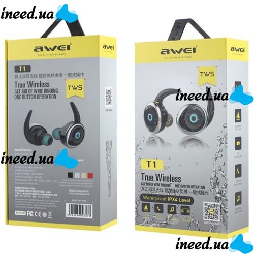 Беспроводные Bluetooth наушники Awei T1 Twins Earphones Black, черные
