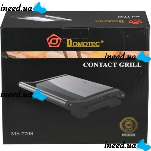 Electric grill Domotec MS-7708 1000W contact clamping electric grill for meat and vegetables, sandwich maker, sandwich maker with non-stick coating
