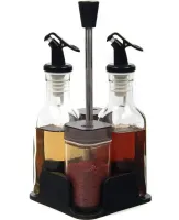 Набор кухонных емкостей Seasoning Bottle T221-3 для специй, масла и уксуса 4 емкости на подставке, Спецовница органайзер для хранения приправ Черный