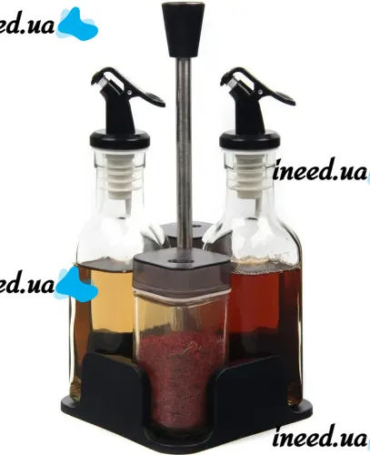 Набор кухонных емкостей Seasoning Bottle T221-3 для специй, масла и уксуса 4 емкости на подставке, Спецовница органайзер для хранения приправ Черный