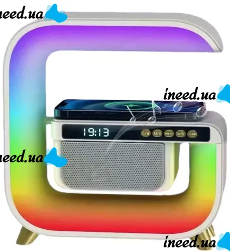 Настольная смарт лампа ночник RGB XM-G3 аккумуляторный с беспроводной зарядкой 15W и Bluetooth колонкой, Блютуз колонка G3 с подсветкой Белая