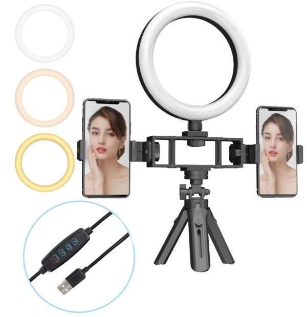 Ring USB LED Lamp Bracket Fill Light Live K315 16cm 6" with Tripod and Two Holders Desktop LED Multi-Position Ring Broadcasting
