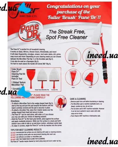 Universal Brush Pane DR by Fuller Brush for Washing windows and glasses with a telescopic handle, Brush scraper for cleaning mirrors with nozzles Red