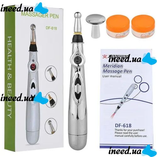 Акупунктурный массажер в форме ручки Massager Pen DF-618, Прибор для точечного массажа всего тела Серый, Электронная акупунктурная ручка для лица