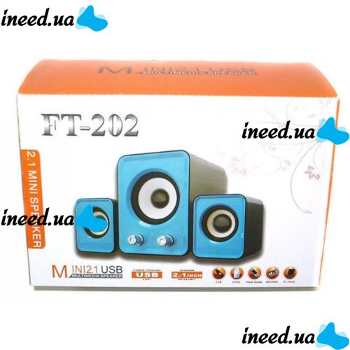 USB колонки для ПК компьютерные колонки FT-202 Mini 2.1 Black