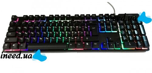 USB проводная геймерская компьютерная клавиатура Landslides KR-6300 с RGB Led подсветкой ATLANFA AT-6300, полноразмерная мембранная Черная