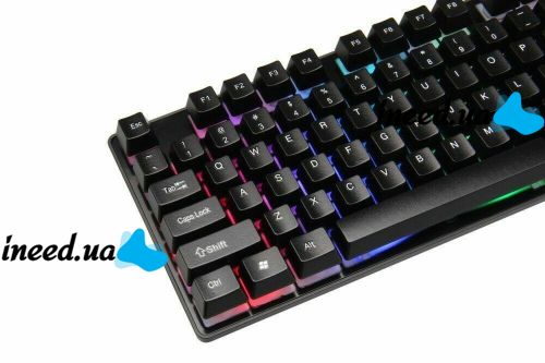 USB проводная геймерская компьютерная клавиатура Landslides KR-6300 с RGB Led подсветкой ATLANFA AT-6300, полноразмерная мембранная Черная