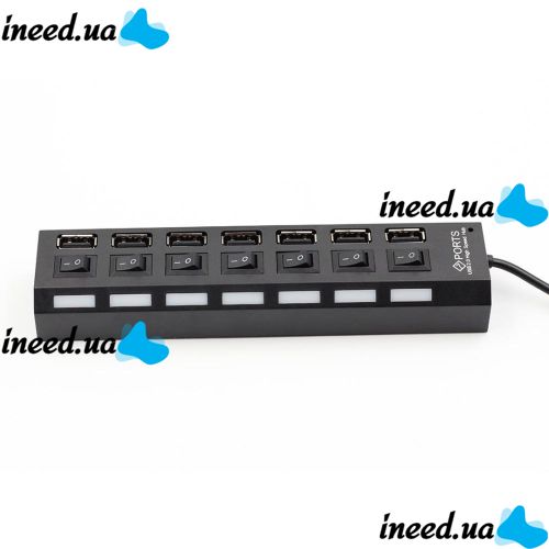 USB хаб Memos 7SW на 7 портов USB 2.0 Black, разветвитель с кнопками on off HUB Черный 