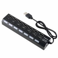 USB хаб Memos 7SW на 7 портов USB 2.0 Black, разветвитель с кнопками on off HUB Черный 