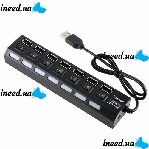 USB хаб Memos 7SW на 7 портов USB 2.0 Black, разветвитель с кнопками on off HUB Черный 