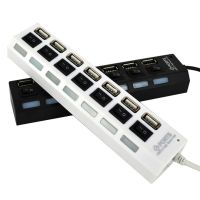 USB хаб Memos 7SW на 7 портов USB 2.0 Black, разветвитель с кнопками on off HUB Черный 