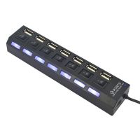 USB хаб Memos 7SW на 7 портов USB 2.0 Black, разветвитель с кнопками on off HUB Черный 